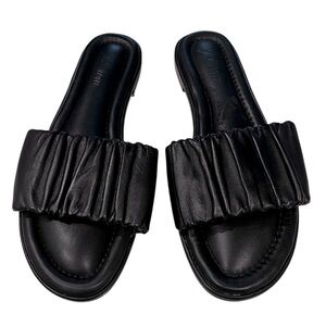 J Crew Scrunch Black Leather Delta Slide Sandal Size 8.5